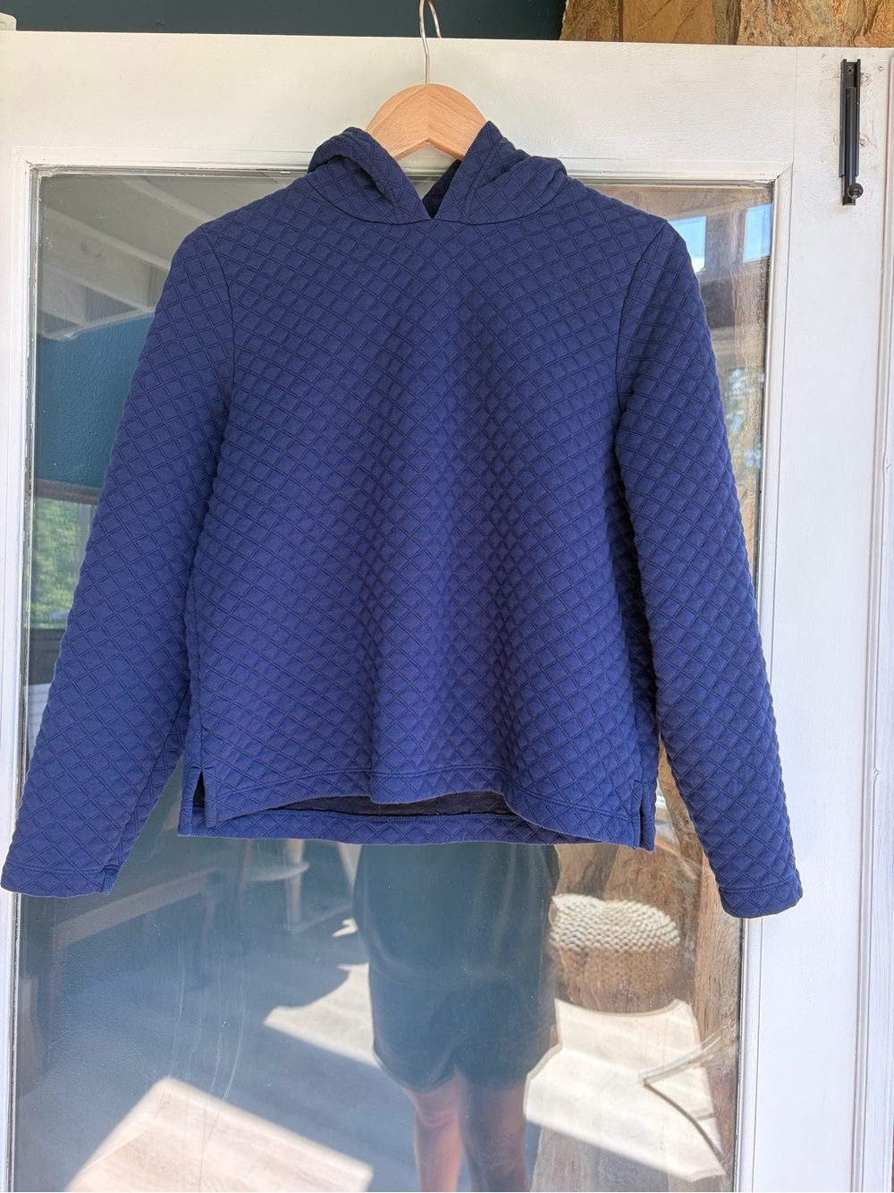 J.Crew Navy Quilted Textured Hoodie Pullover Size M